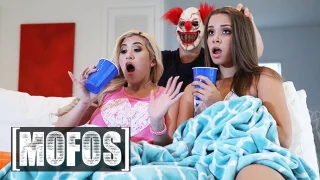 Liza Rowe Cristi Ann Tie Up JMac On The Chair Get Naked Infront Of Him As A Payback For Scaring Them – Mofos